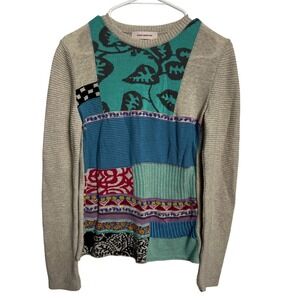 Anthropologie Aldo Martins Multi Pattern Patchwork Knit Sweater Women Crewneck
